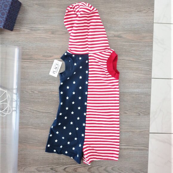 New Stars & Stripes Hooded Sleeveless Onesie Romper Unisex 9M / 12M NWT Patriot - Picture 4 of 7